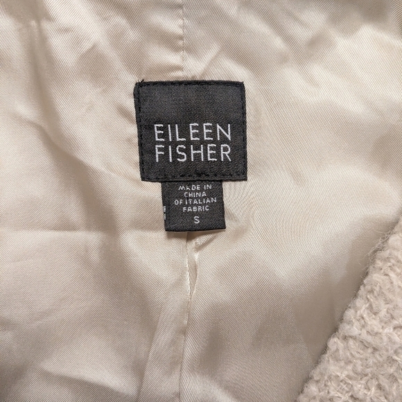 Eileen Fisher Cream Fuzzy Teddy Boucle Wool V-Neck Single Closure Blazer Jacket - Picture 10 of 15